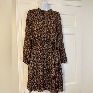 LOFT Long Sleeve Floral Tiered Dress - Large